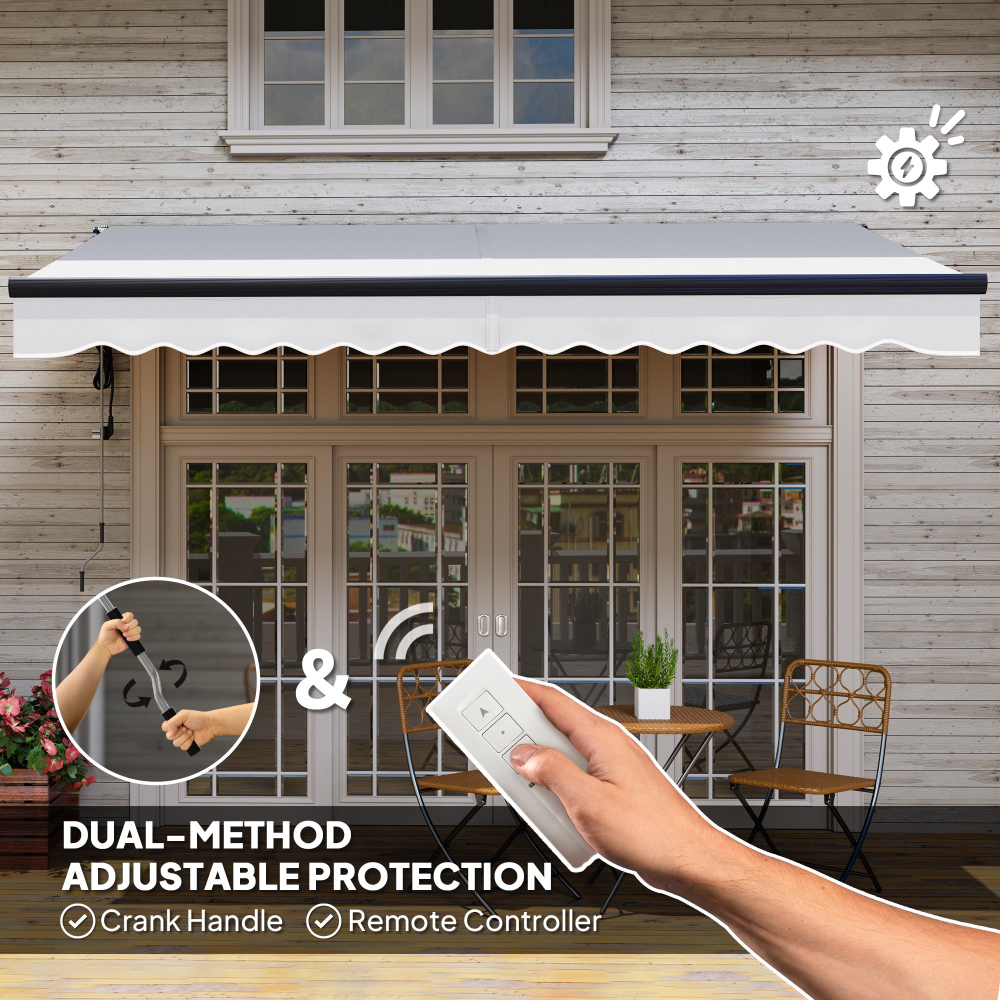 Electric Retractable Awning, 3.5 x 3m Remote Control Aluminium Frame UPF30+ Canopy, Light Grey