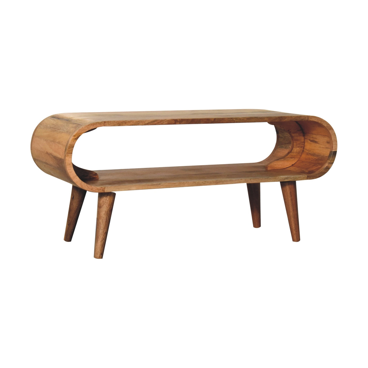 Amaya Coffee Table with Open Slot Storage, Solid Wood Brown