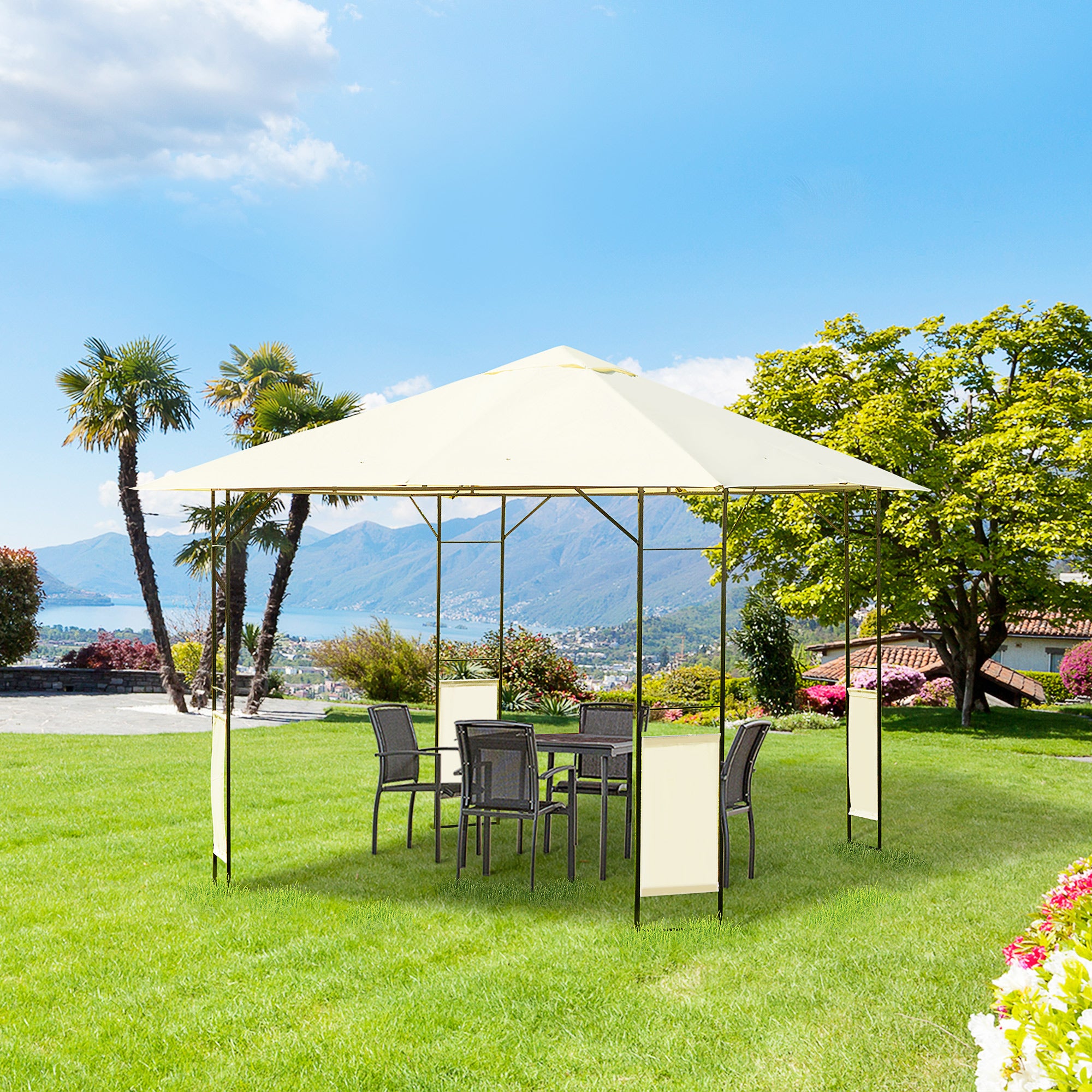 3x3m Garden Gazebo Marquee Steel Frame Water Resistant, Cream