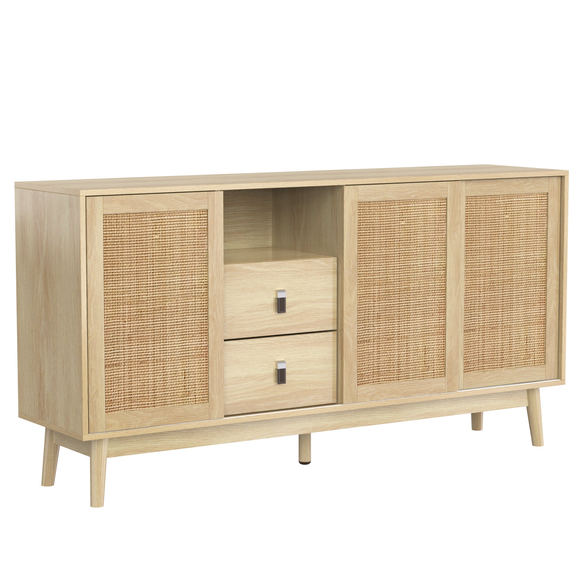 Sideboard 3 Sliding Doors 2 Drawers 155x38x80cm Genuine Rattan