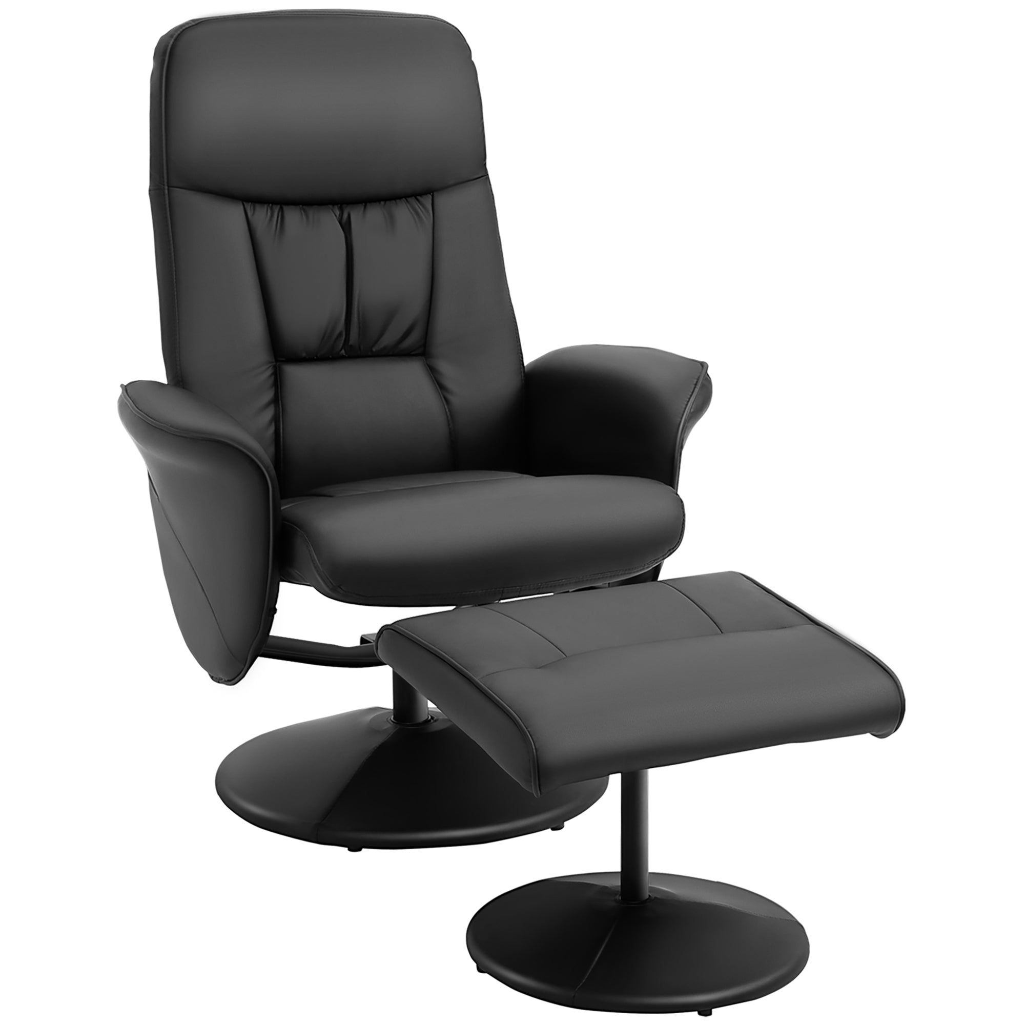 Swivel Recliner Chair with Footstool, High Back Armchair and Ottoman, Black PU Leather