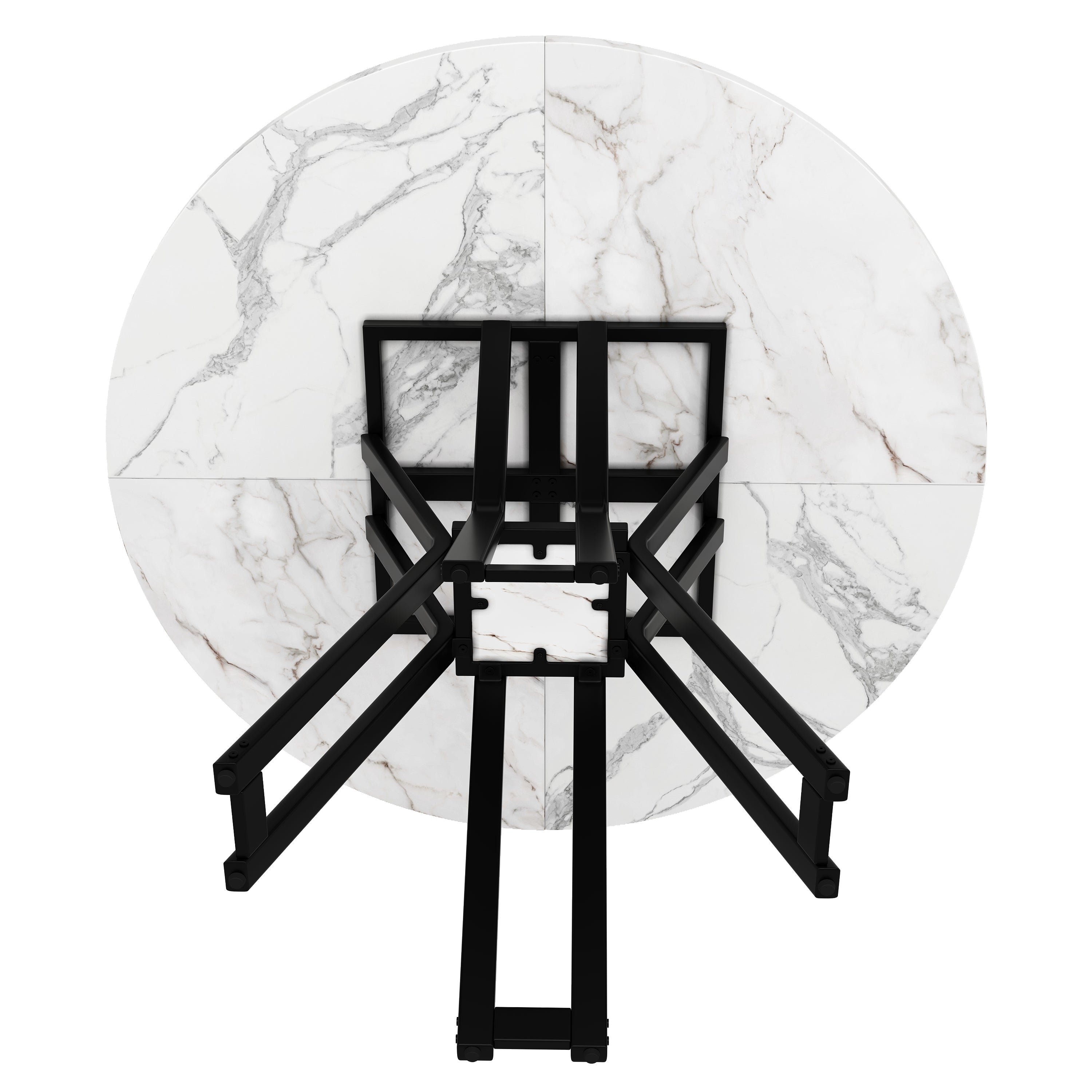 Round Dining Table 100cm 4-6 Seater - Black Legs Marbled MDF