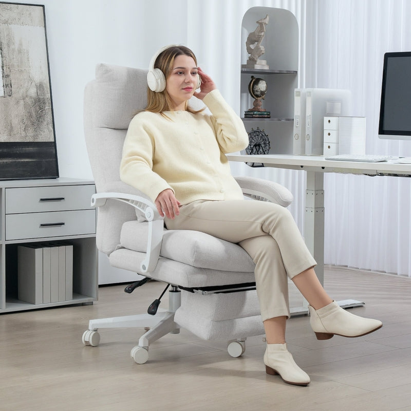 Office Chair, Ergonomic Desk with Lumbar Support & Footrest, Cream White