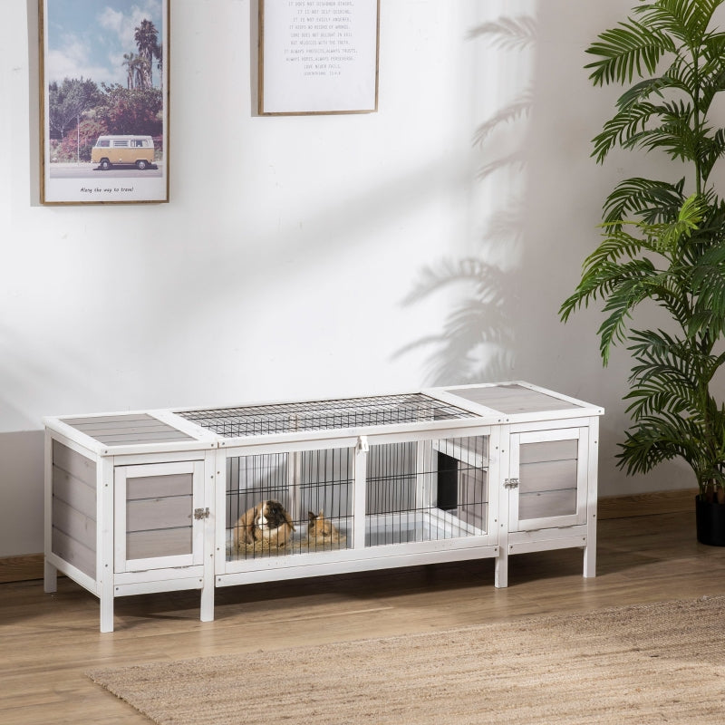 Rabbit Hutch and Run, Removable Tray - Grey
