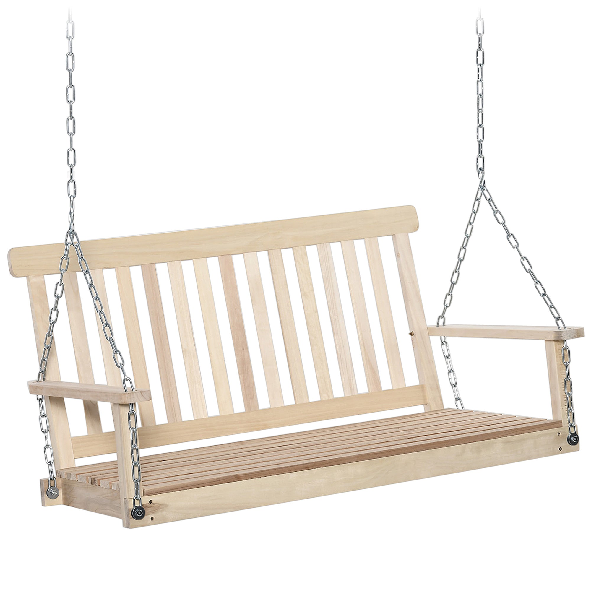 Outdoor Wooden Swing Bench 2-Seater Porch Hanging Hammock, Natural