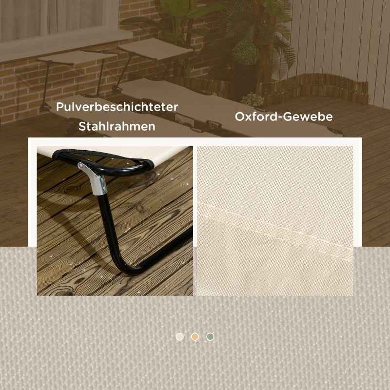 Set of 2 Folding Sun Loungers Sunshade 5-Pos. Adjustable Backrest - Brown