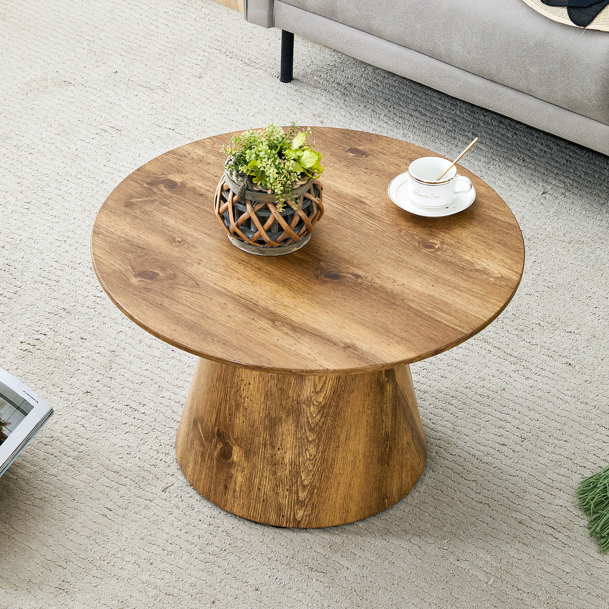 Round Coffee Table 60cm Diameter Side Table - Natural Wood Look (MDF)