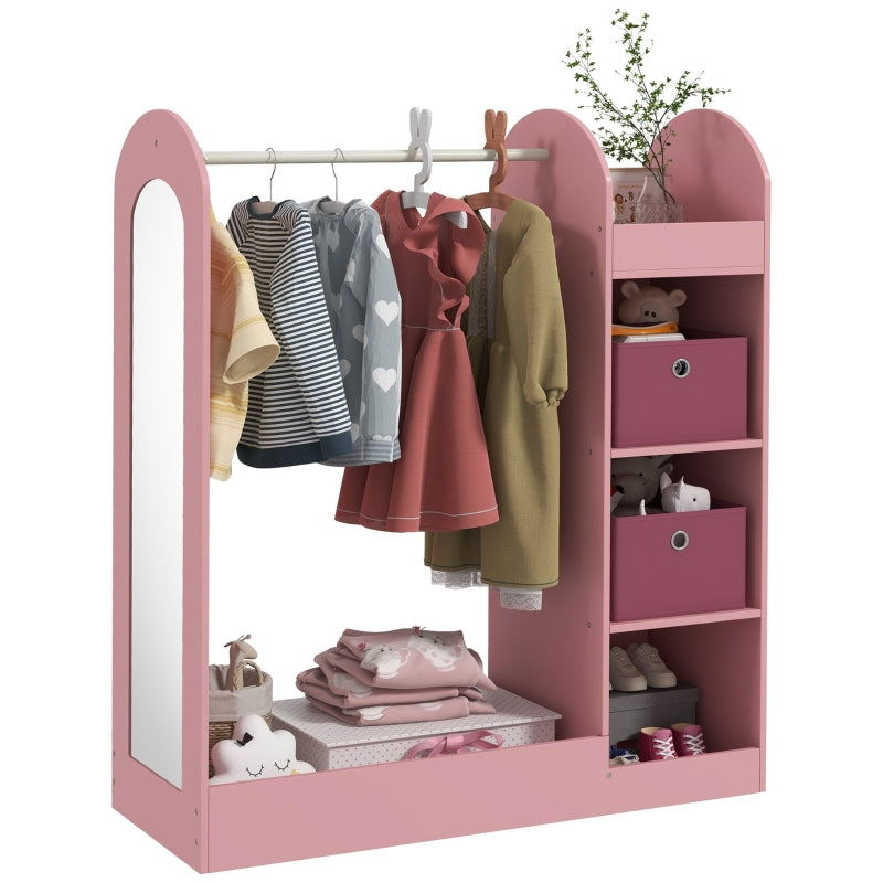 Kids Clothes Rail Storage Shelf Boxes Mirror Pink