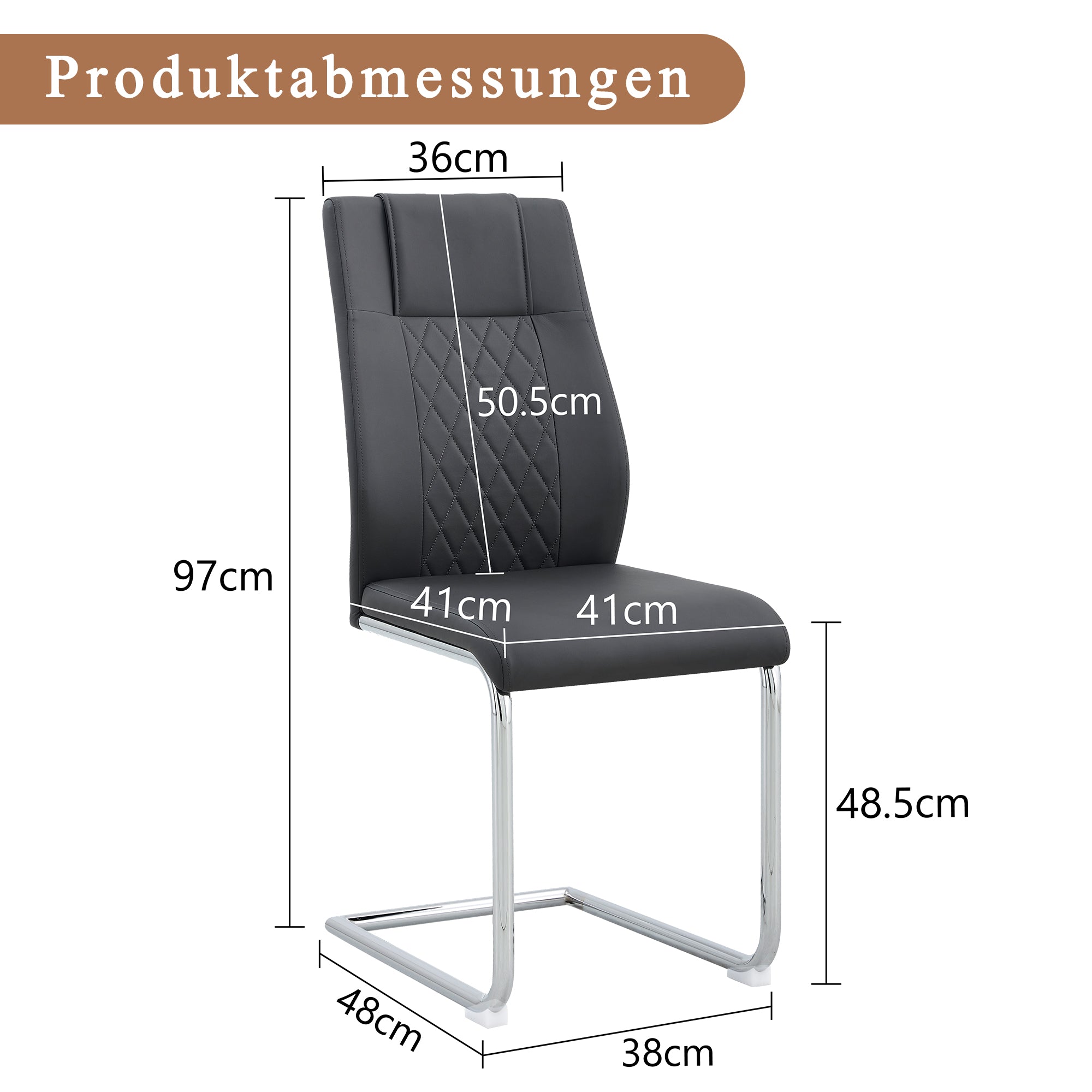Dining Chair, Nordic Style Mesh Stitching with Silver Metal Legs, Black PU