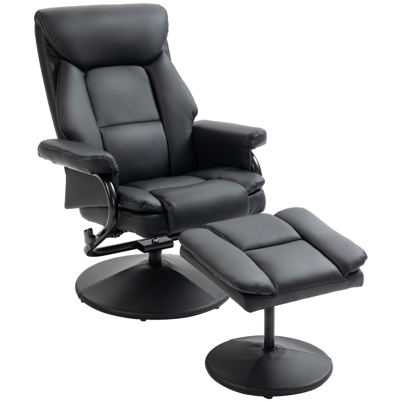 Swivel Recliner Chair with Footstool, Upholstered Steel Base, PU Leather Black