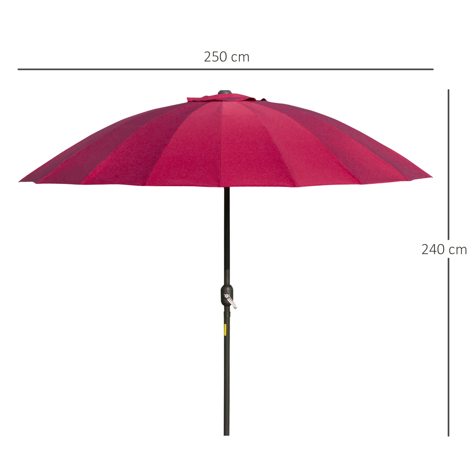 Shanghai Garden Parasol Umbrella, 2.5m Crank & Tilt Adjustable Sun Shade, Red