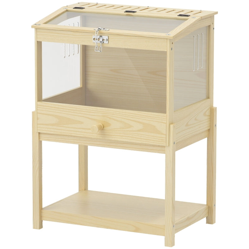 Hamster Cage 2 Tier Rodent Cage, Folding Lid, Natural Wood