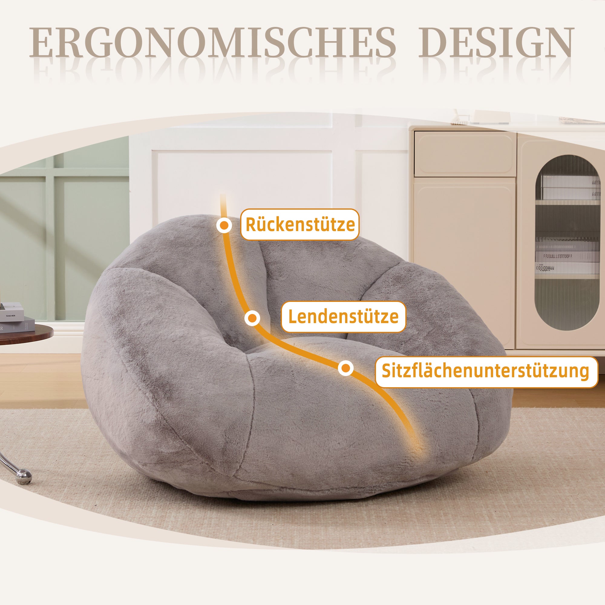 Soft Plush Beanbag Sofa, Non-slip and No Assembly Required, Artificial Rabbit Fur