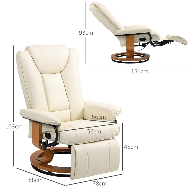 Relaxing Chair Swivel TV Chair Reclining Footrest Faux Leather Cream White