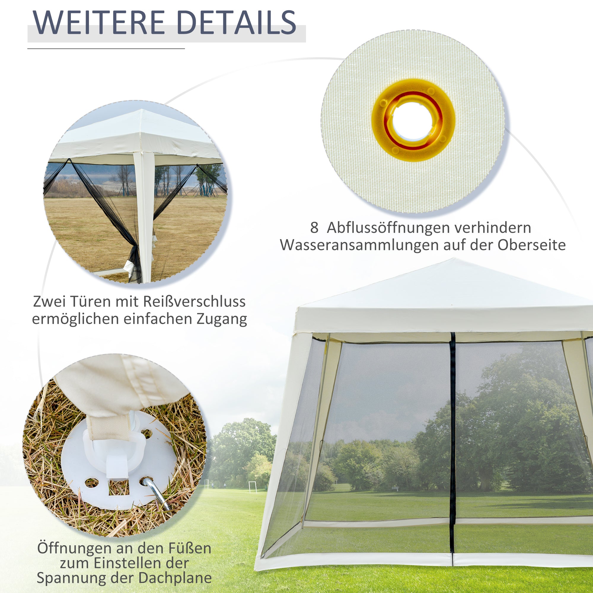 Garden Pavilion 3x3m Weatherproof Party Tent, Metal/Polyester Cream White