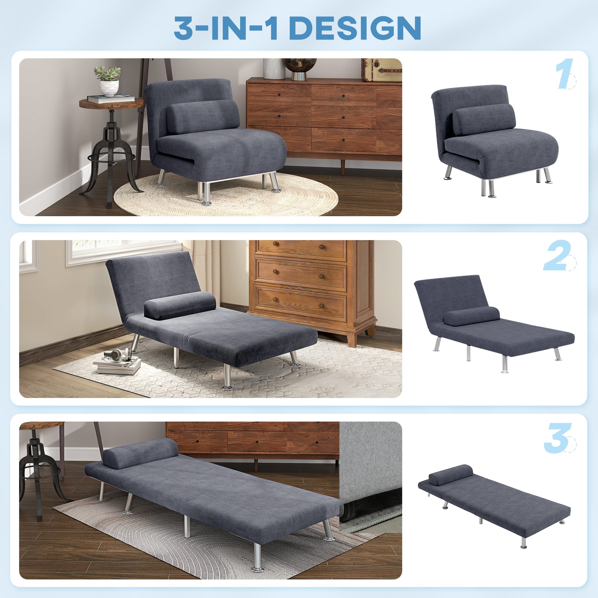 Sleeper Chair, Velvet-Feel, Charcoal Grey