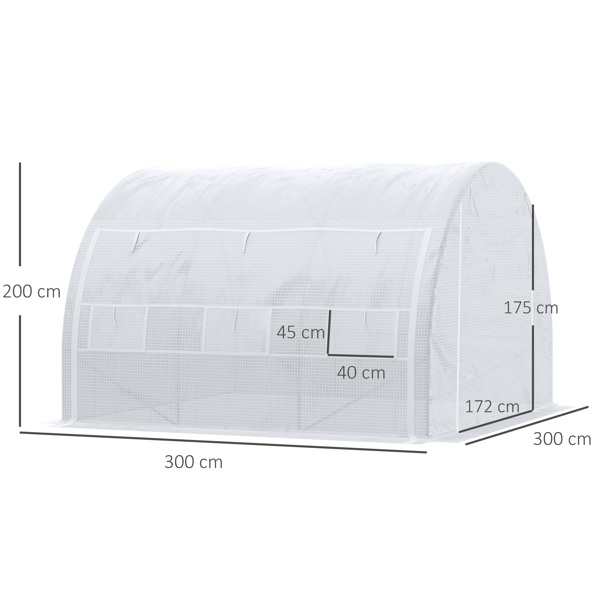 Polytunnel Greenhouse 3x3x2m Walk-in Grow Tent Steel Frame Roll-up Walls White