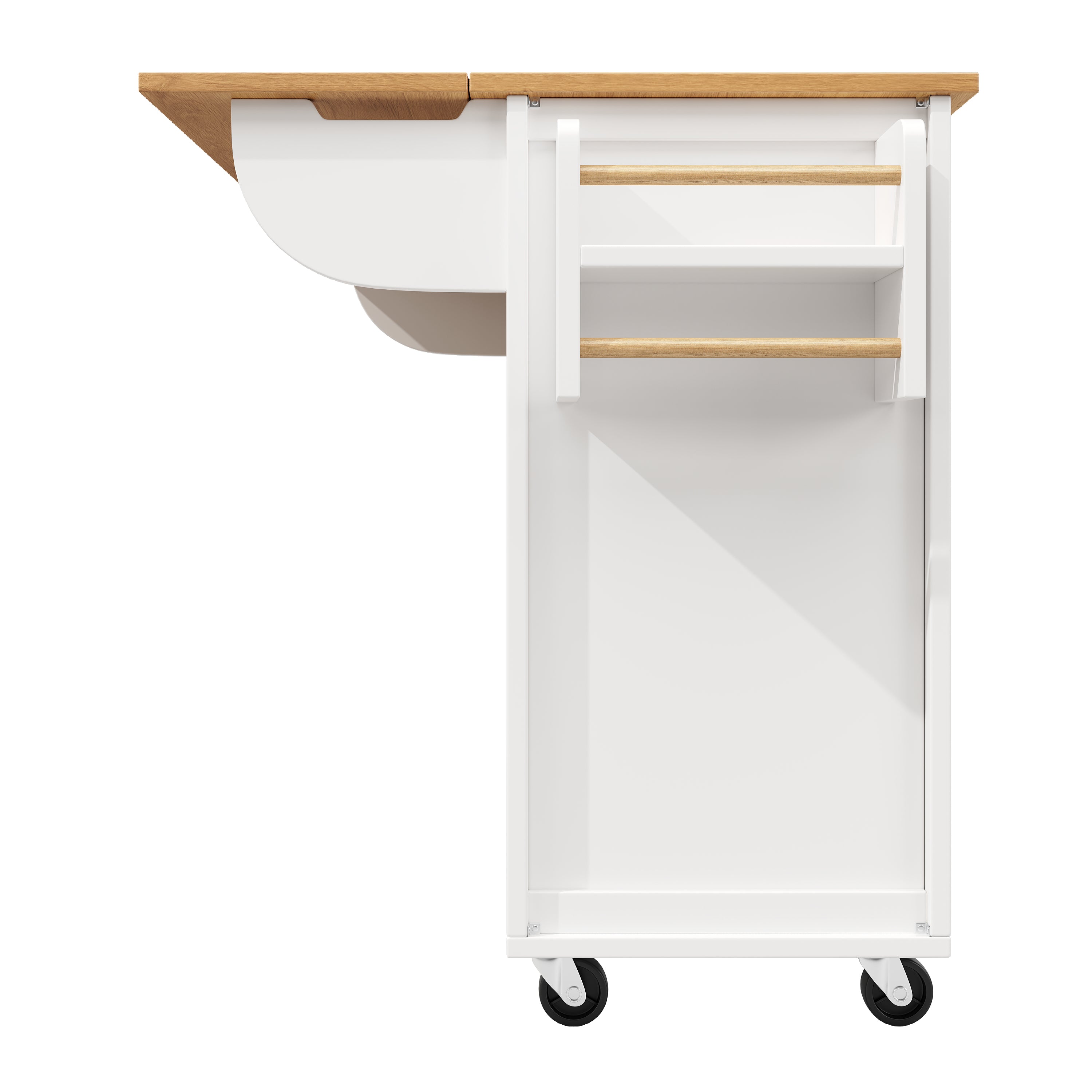 Kitchen Island with Extendable Trolley and Storage Drawers, White/Black