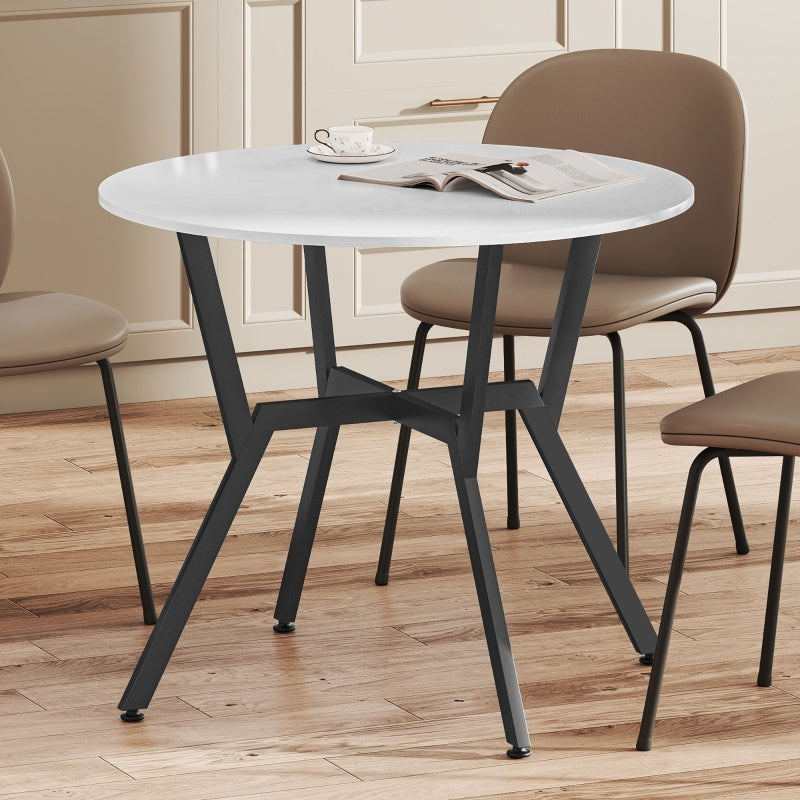 Dining Table, Round Kitchen Table Black Legs 90 x 76 cm, High Gloss White