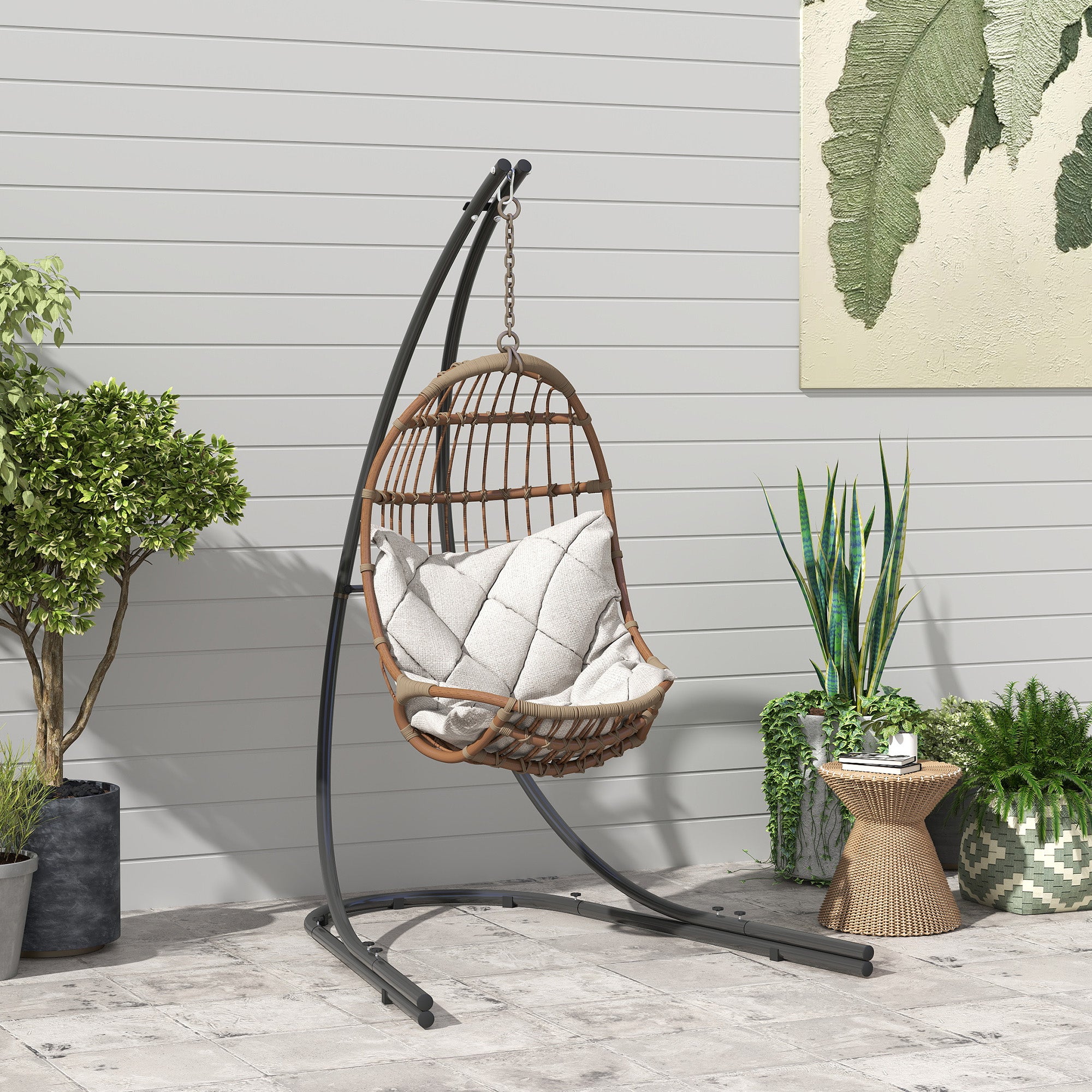 C-shaped Hanging Chair Stand, 150kg Indoor Outdoor Use, Metal Black