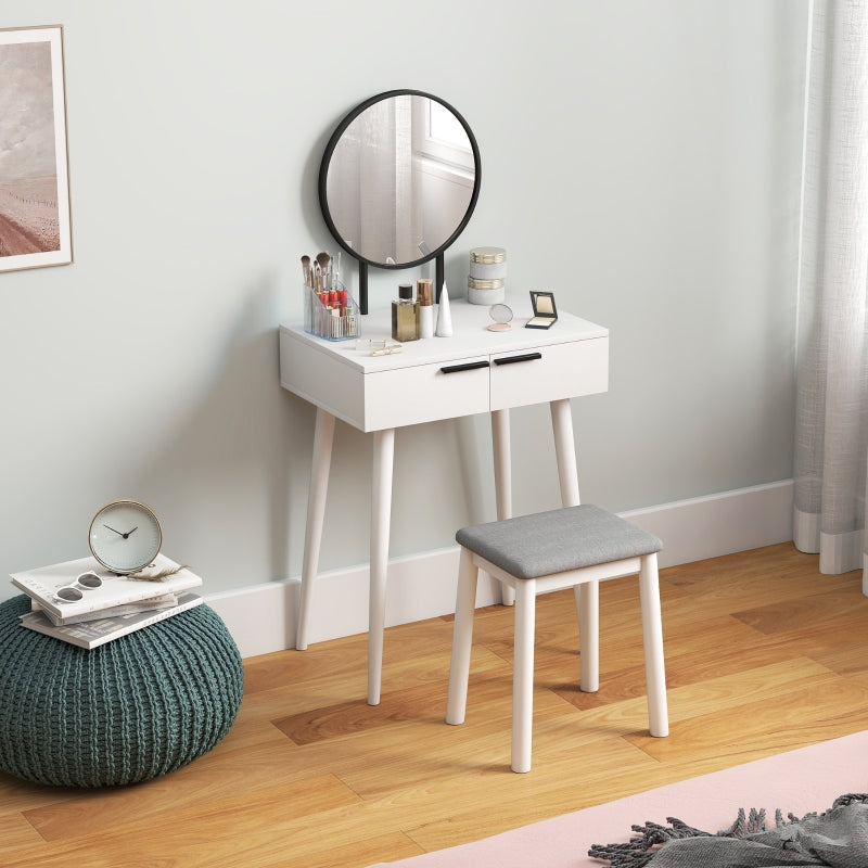 Dressing Table with Mirror and Stool, 2 Drawers, White