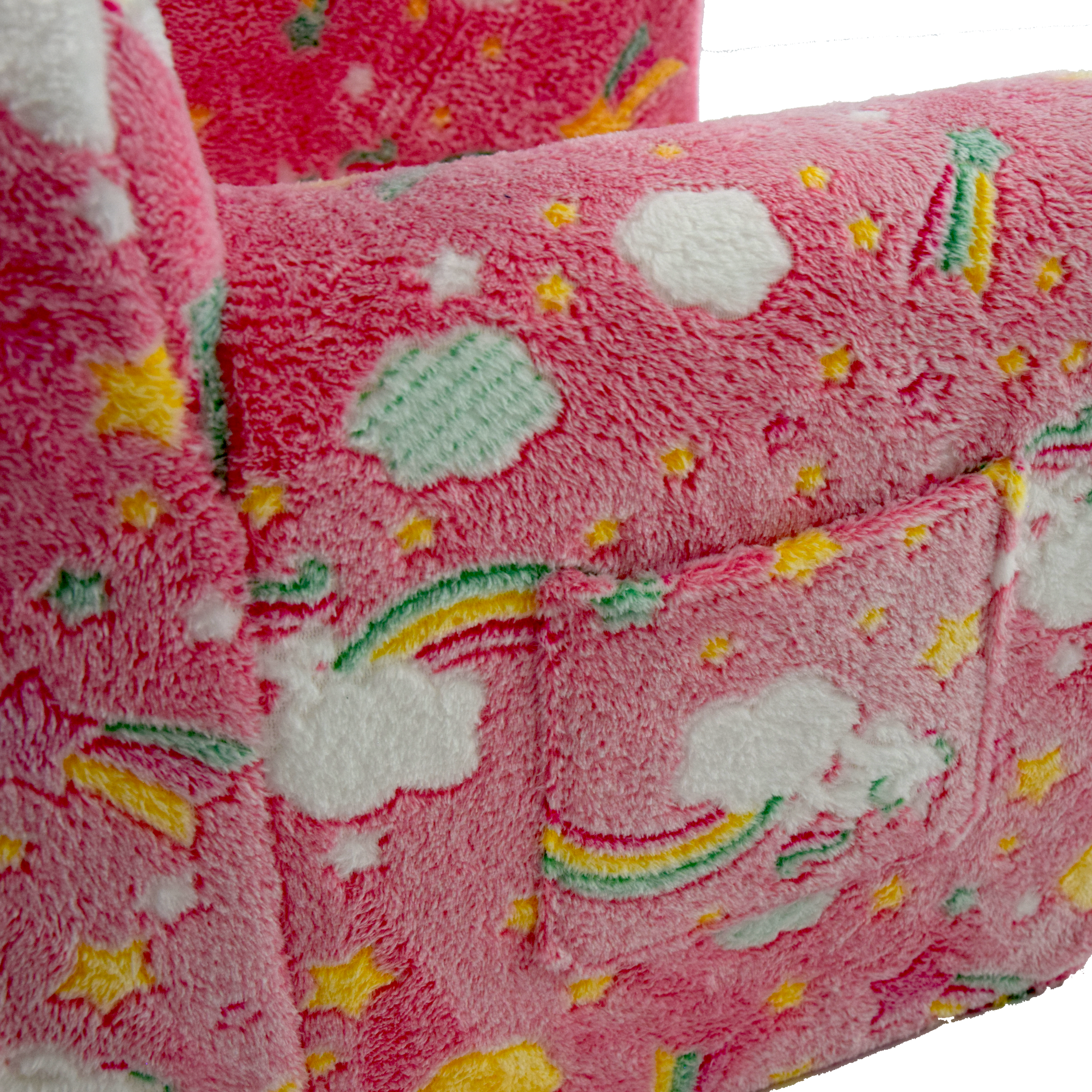 Children's Sofa/Chair with Carrying Handle & Side Pockets, Pink Rainbow
