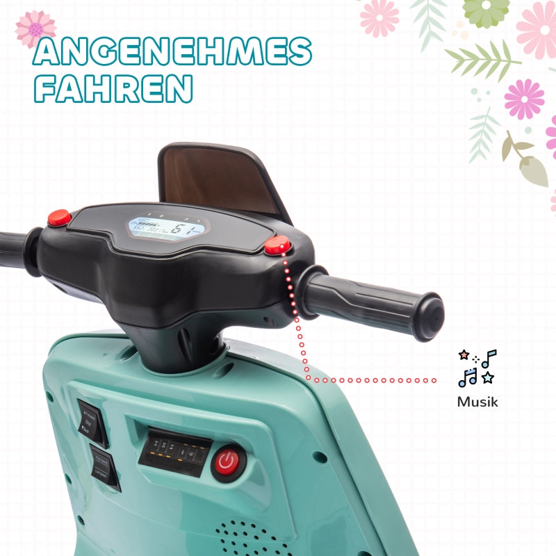 AIYAPLAY Electric Motorcycle for Kids, with Headlight Music and Training Wheels, Green