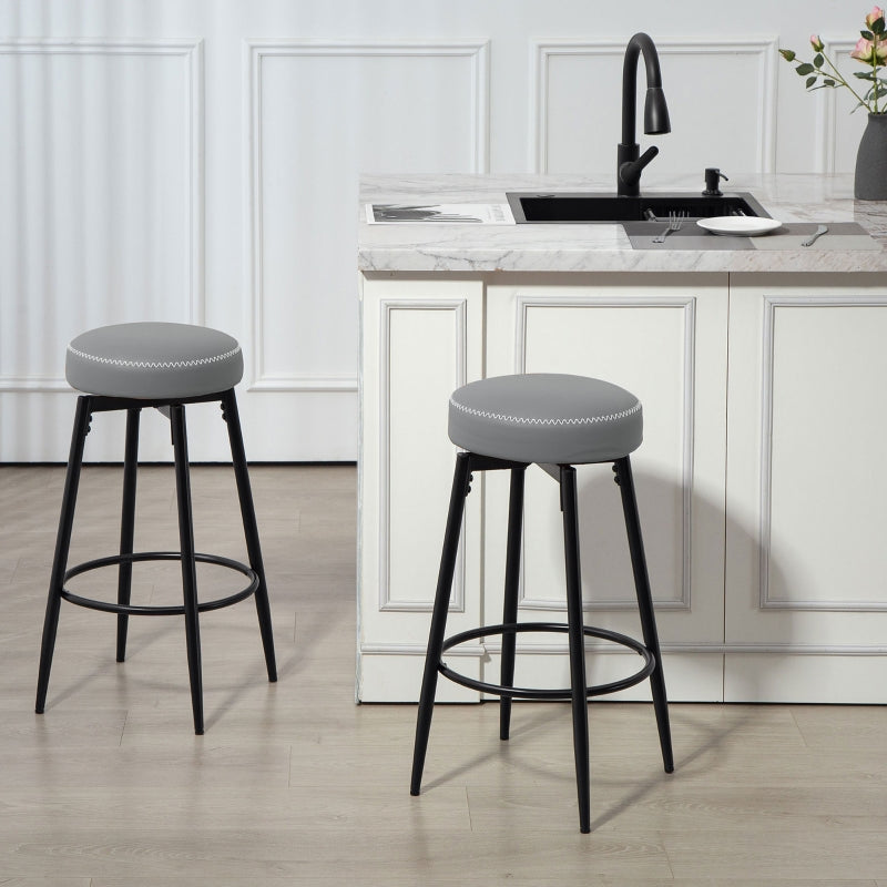 Set of Two Bar Stools Faux Leather Grey/Black