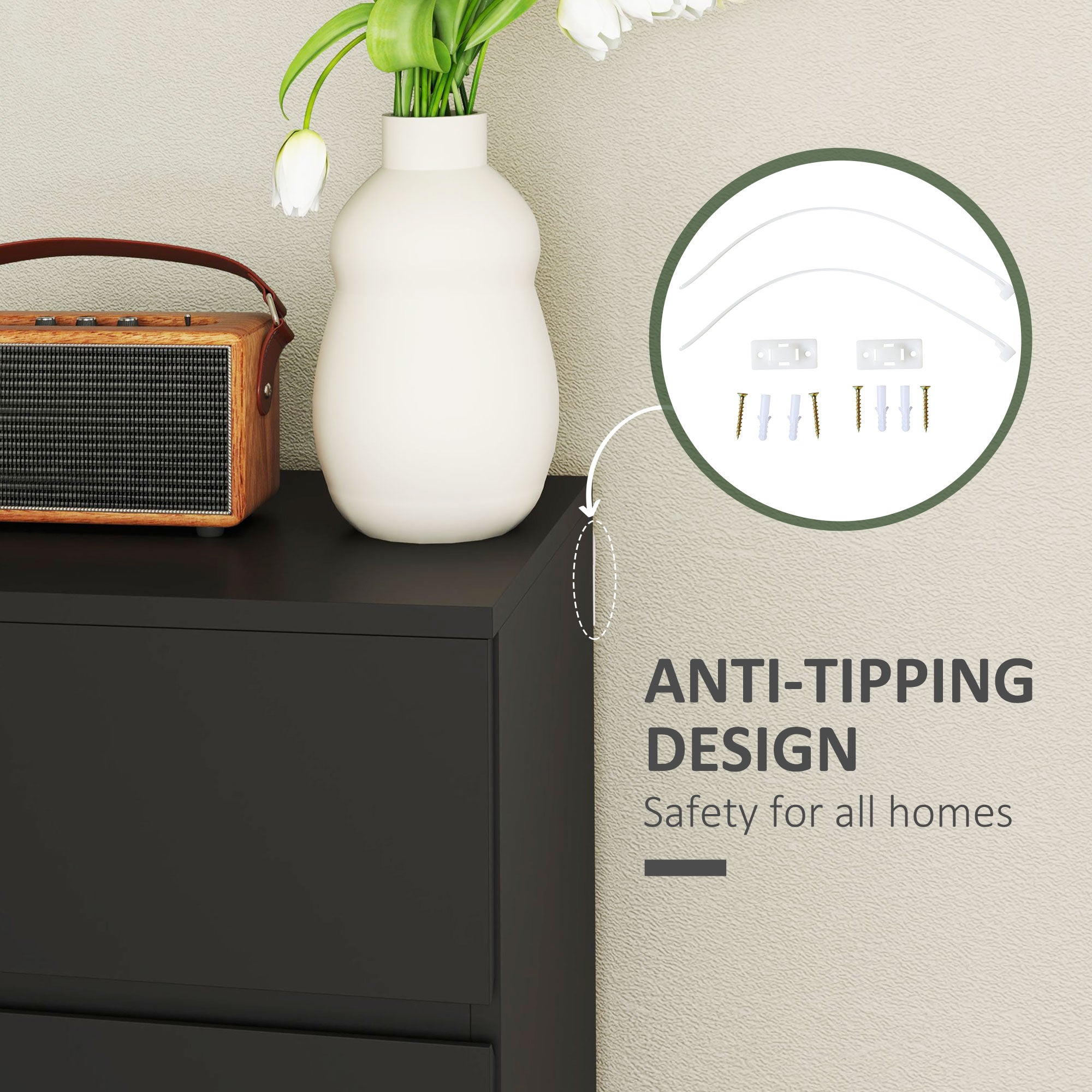 Chest of Drawers, Modern 4-Drawer Storage Dresser, Particle Board