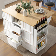Kitchen Island Serving Cart with Wheels, Worktop, Sliding Doors & Drawers - White