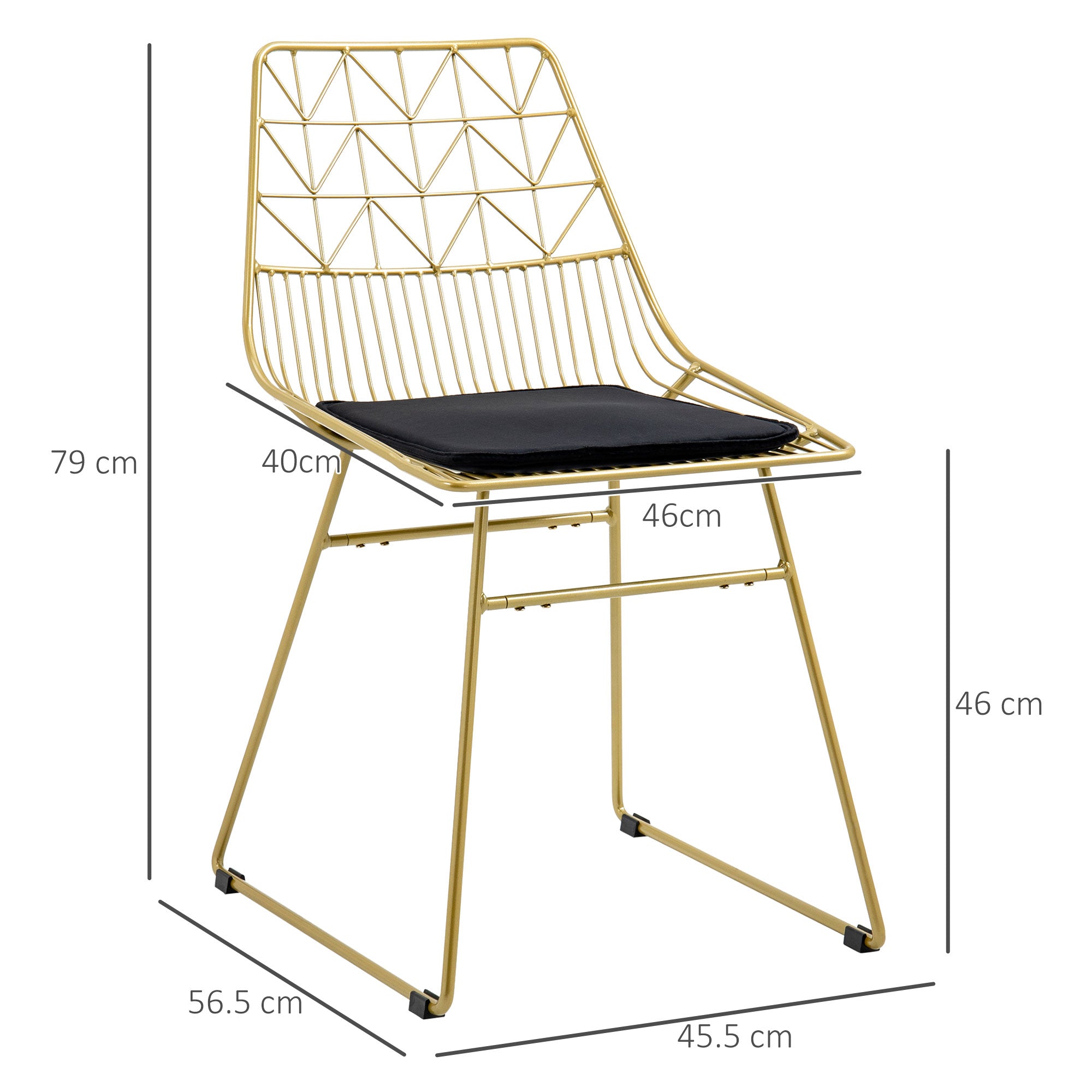Luxurious Dining Chairs Set of 2, Metal Wire, Removable Cushion, Cut-out Back, Gold Tone