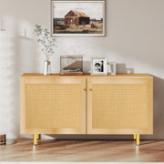 Wicker Sideboard Double-Door Storage Cabinet 120cm Natural Wood Look