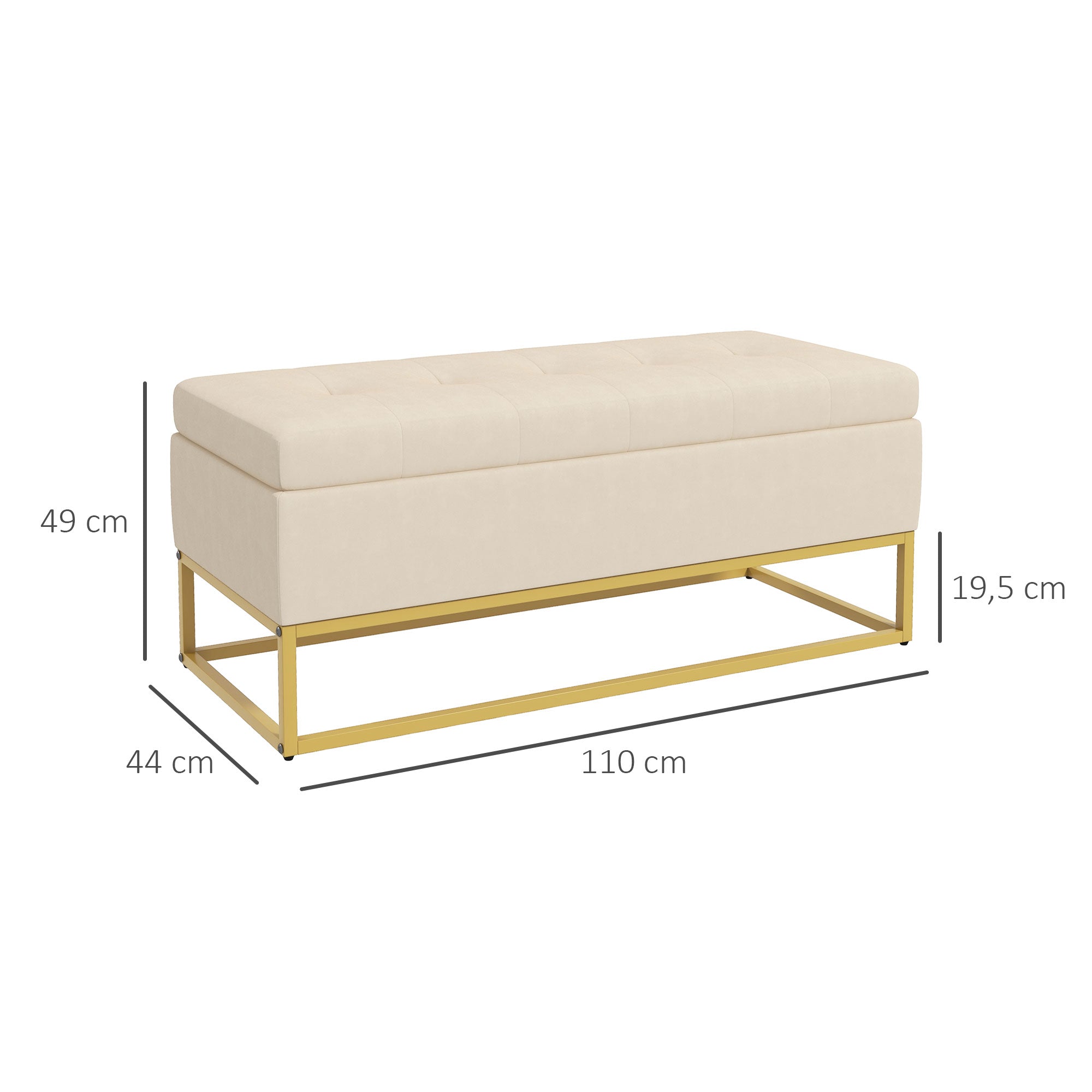 Bench with Storage, Upholstered, Folding Lid, Velvet Beige