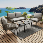 Garden Furniture Set with Sofa, Armchairs, and Coffee Table, Grey Steel and Rope