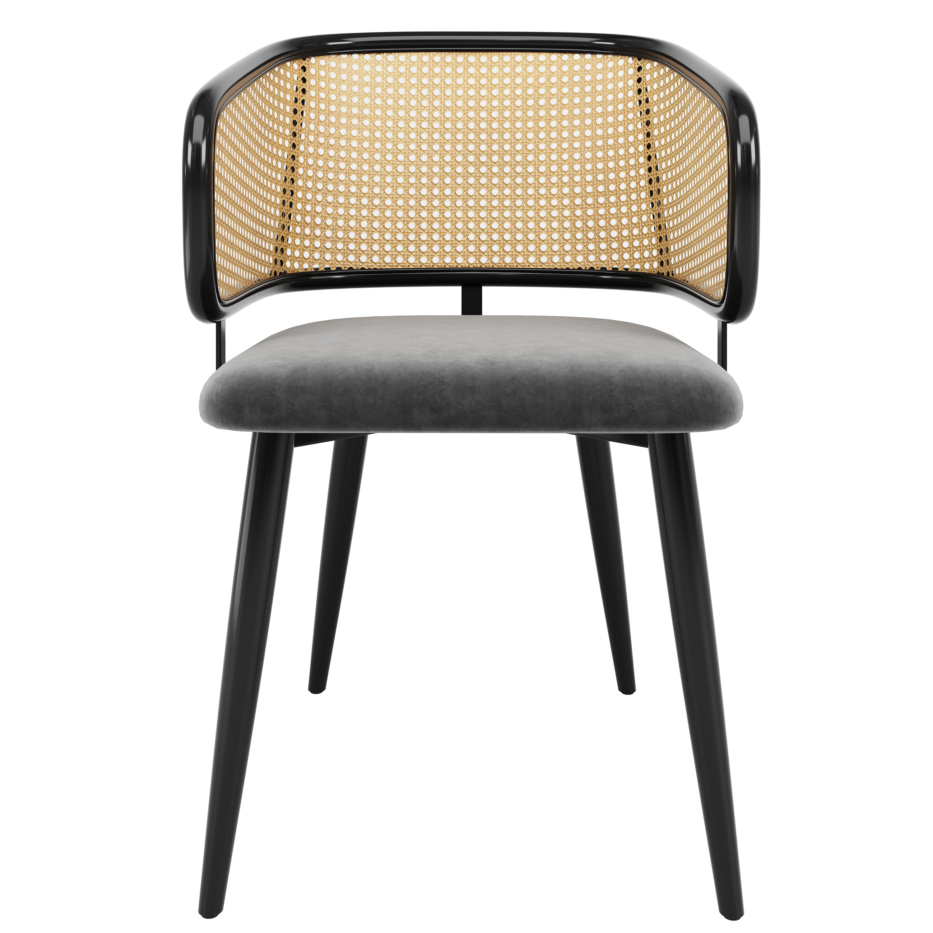 Dining Chairs, Rattan Backrest Velvet Cushion, Modern Style