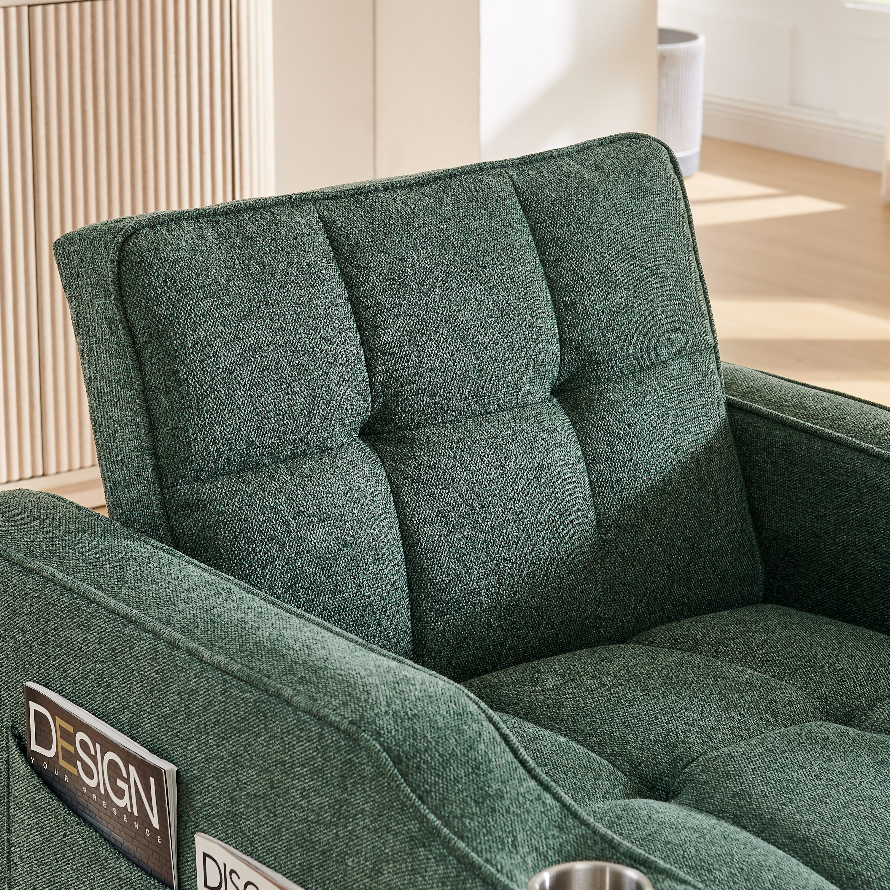 3-in-1 Light Luxury Sofa Bed with Slide-to-Transform Design and USB Charging, Green