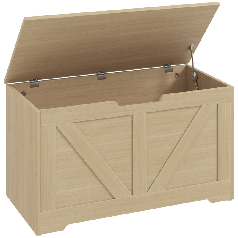 Home Storage Box 100L with Safety Hinges, Natural Wood Finish