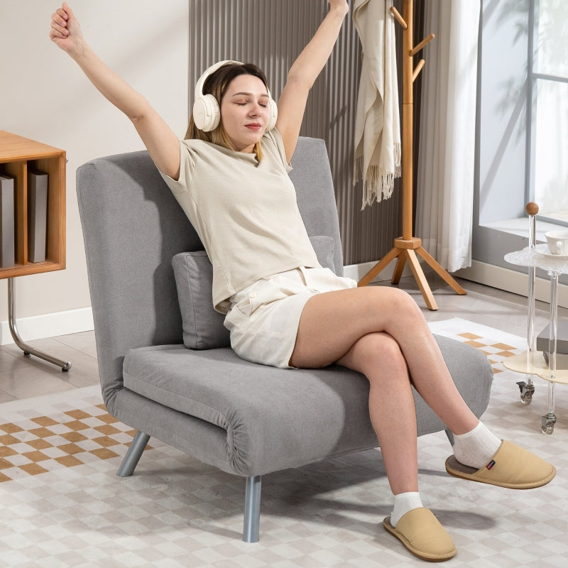 Single Chair Bed, Convertible Velvet-Feel, Grey