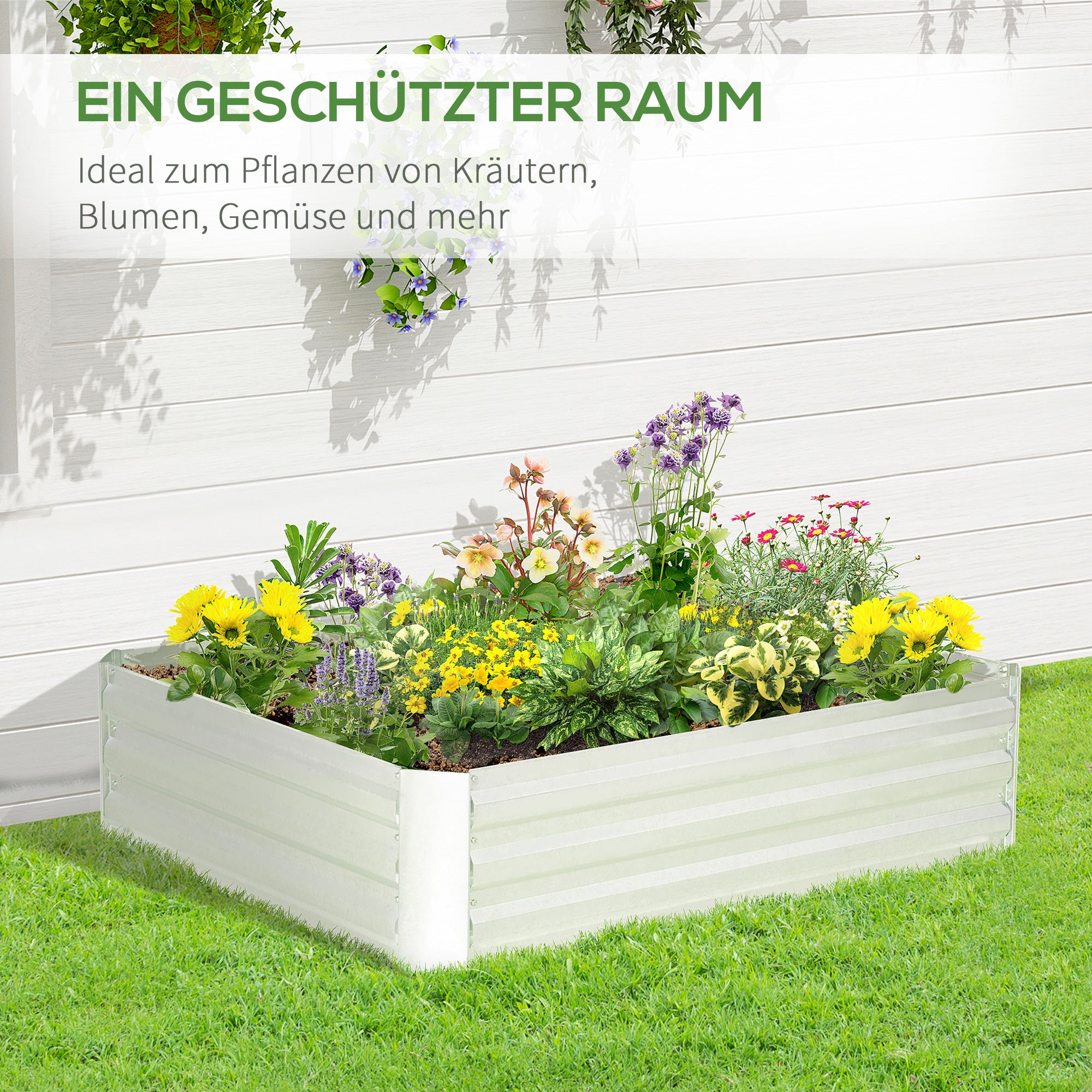 Raised Bed Galvanized Steel Planter, Silver