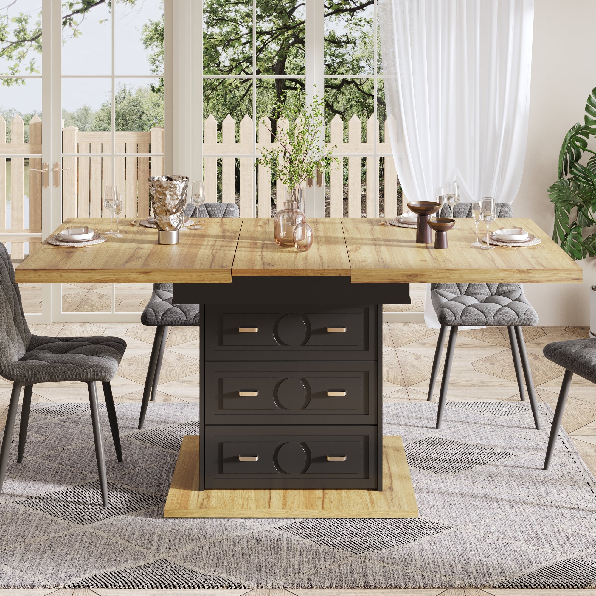 Extendable Dining Table 110-140x80cm 6 Person - Wood Grain