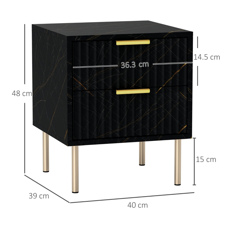 Elegant Bedside Table Two-Drawer Black
