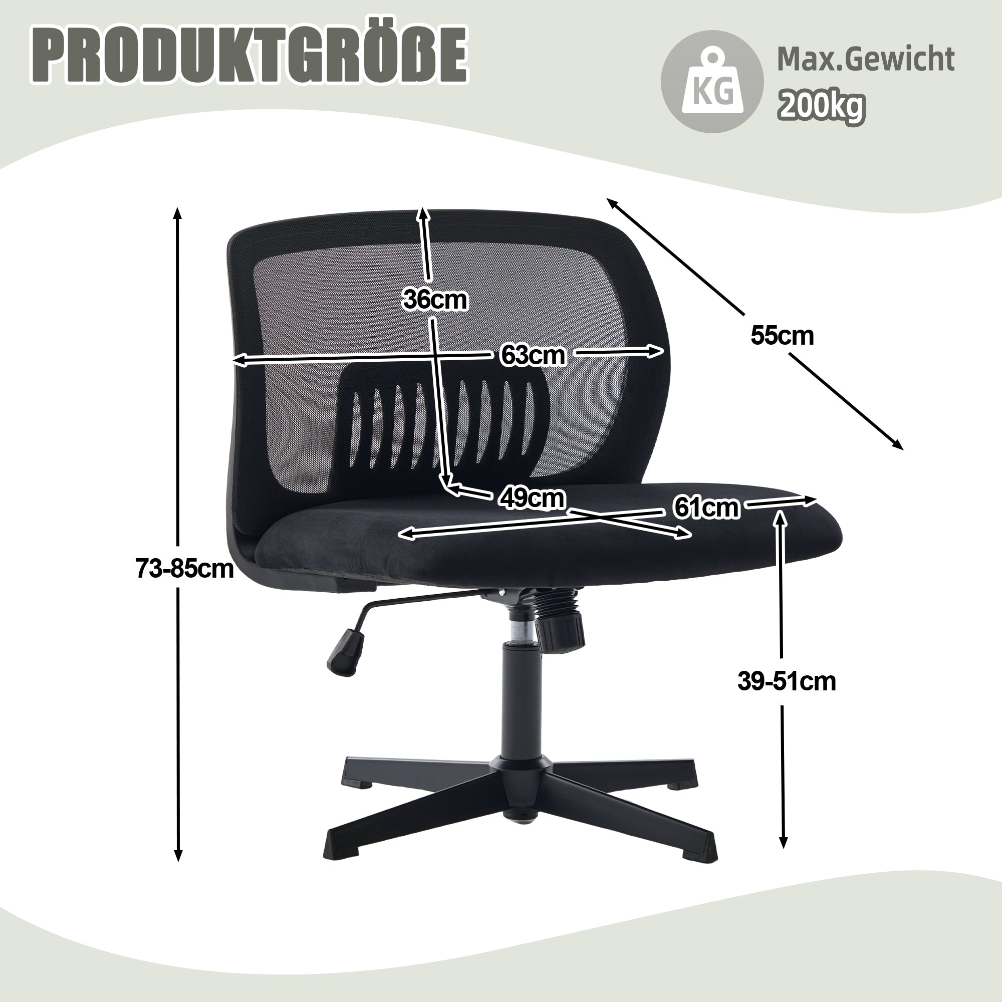 Armless Office Chair, Reading & Living Room Chair, Rocking, Height Adjustable, 360° Rotatable