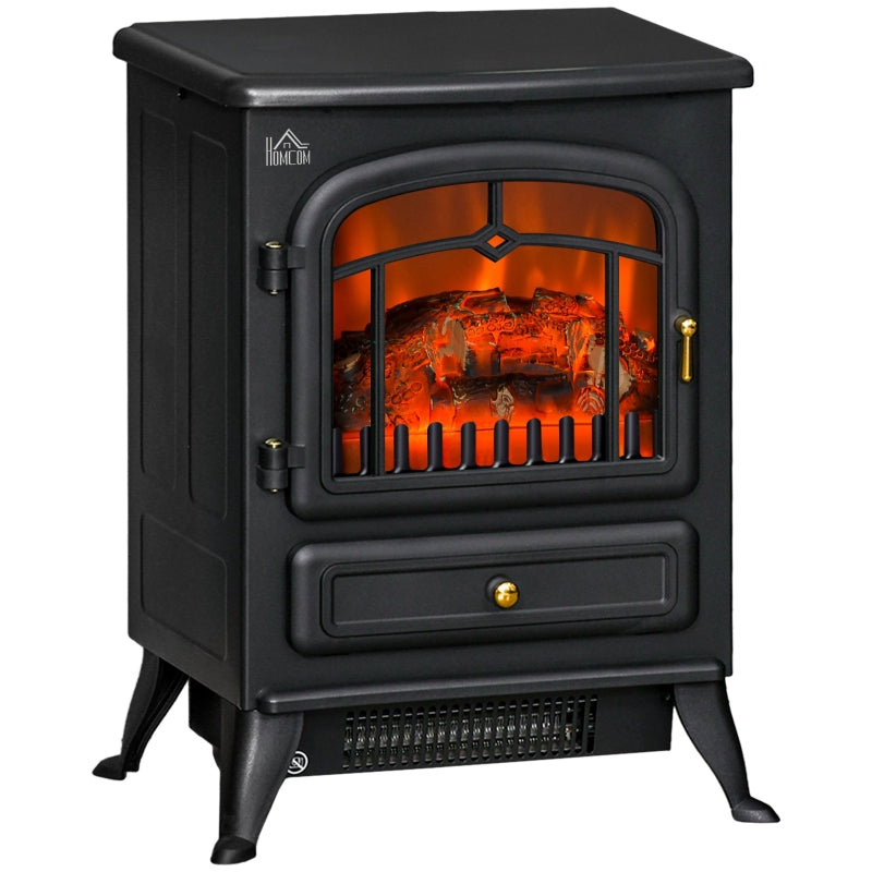 Freestanding Electric Fireplace Heater Log Flame Effect 950/1850W, Black