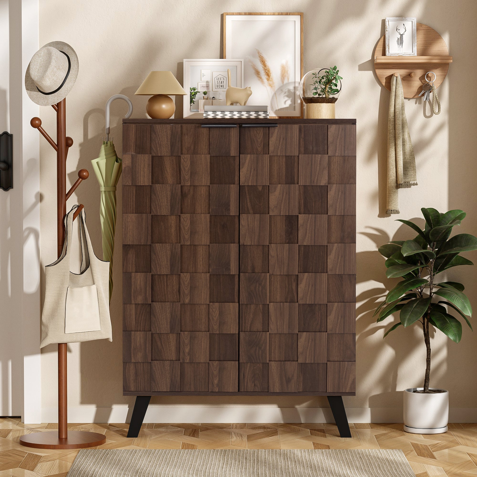 Shoe Cabinet 80x35.5x110cm 5 Compartments Adjustable Shelves - Dark Wood Grain