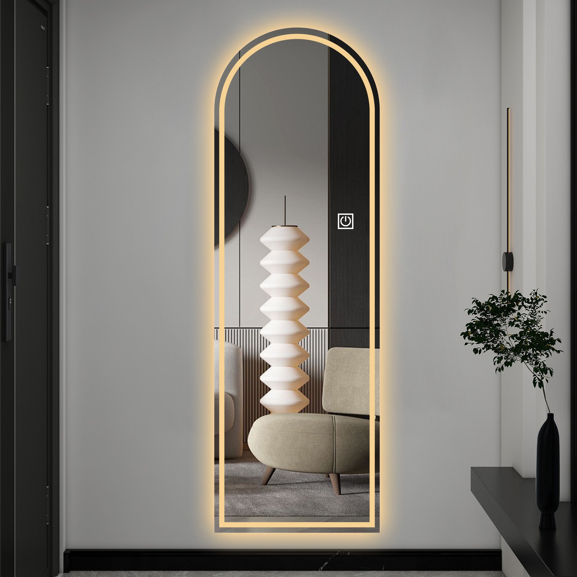 Arched Full-Length Mirror 165x50CM, LED Light, Dimmable 3-Color, Glass