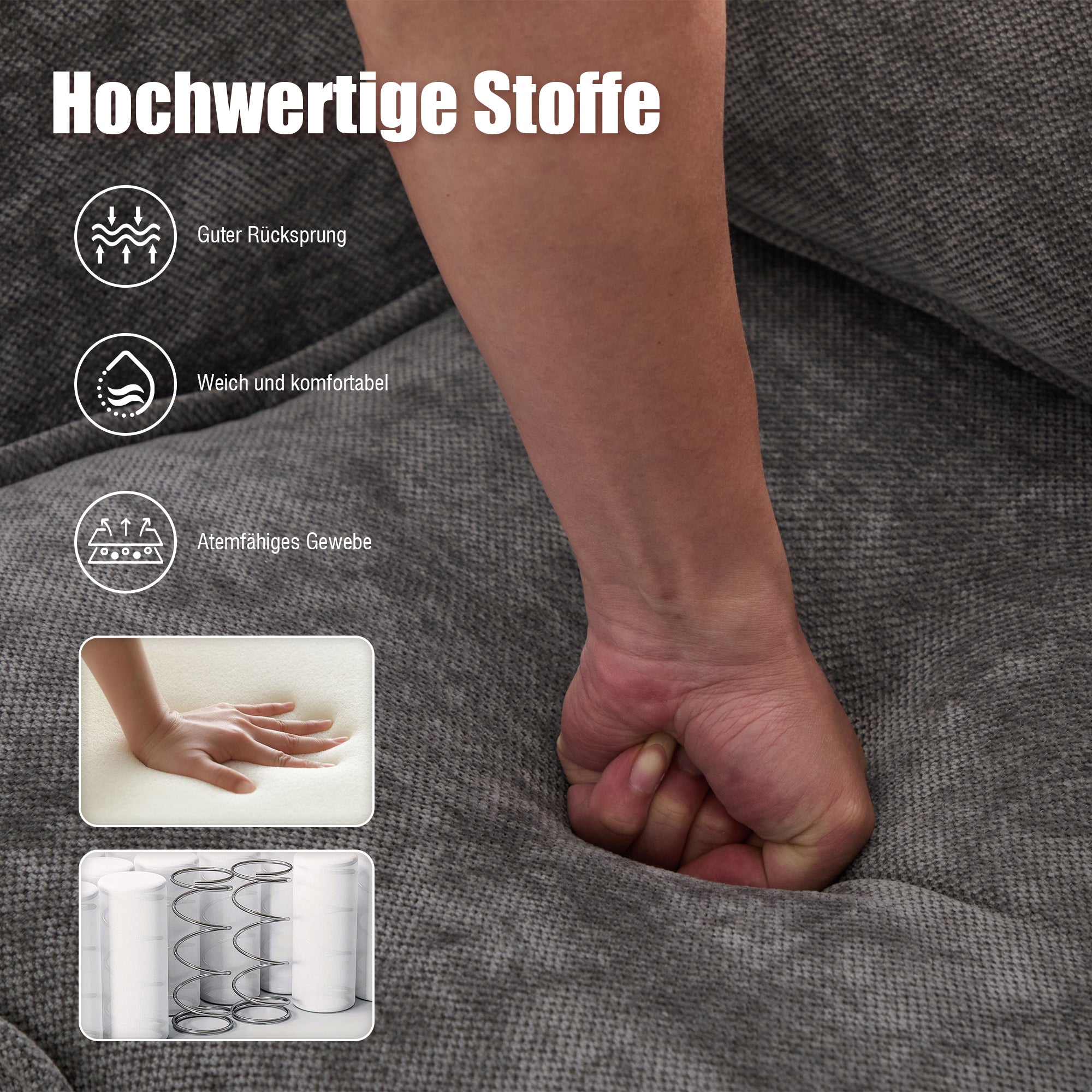 Modern Double Sofa, Small Fabric Armchair with Storage Side Pocket & Adjustable Phone Holder, Fabric