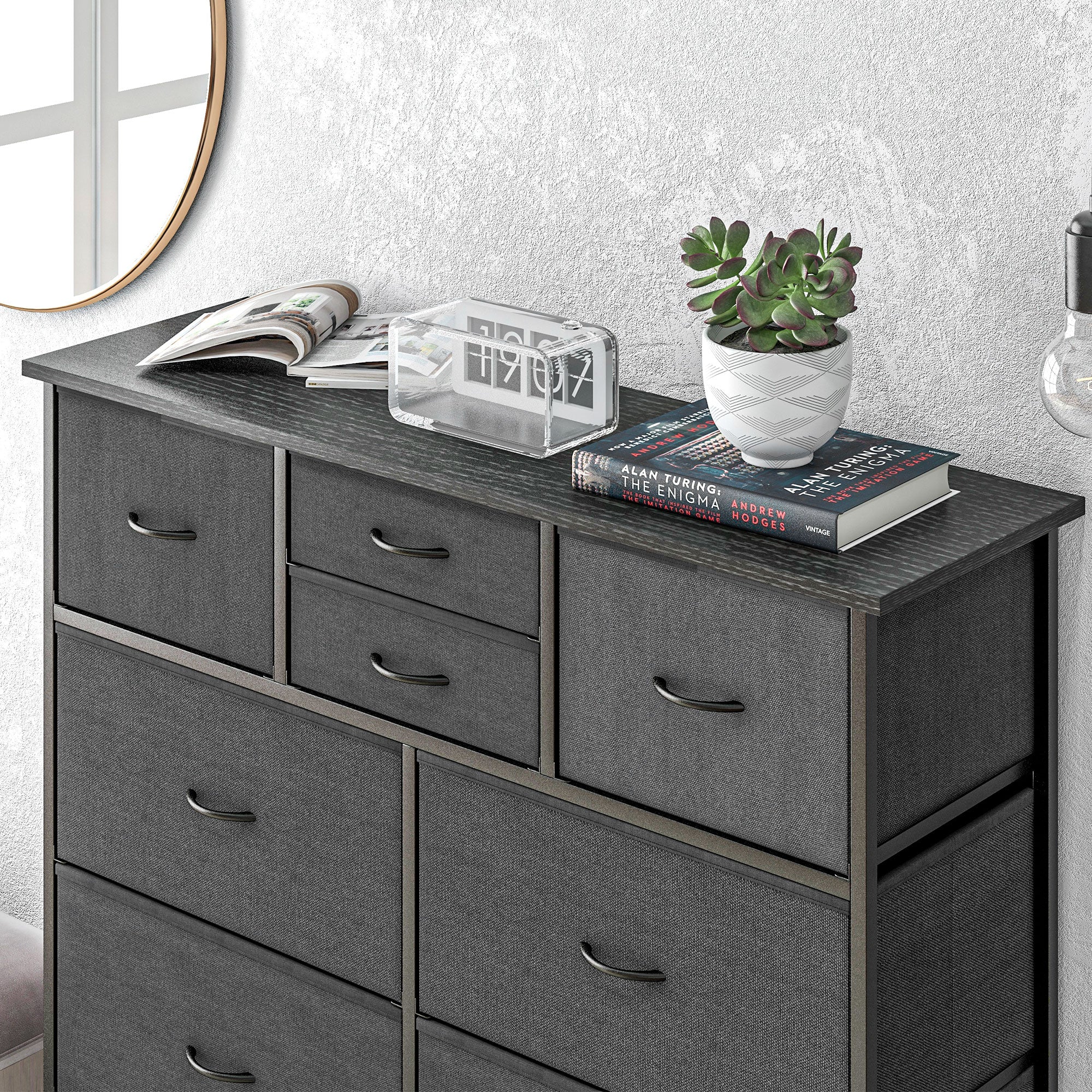 Chest of Drawers/Sideboard, 10 Foldable Fabric Drawers, Steel Black