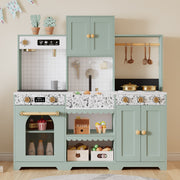 Children's Play Kitchen with Accessories and Creative Design, Green Wood and Plastic