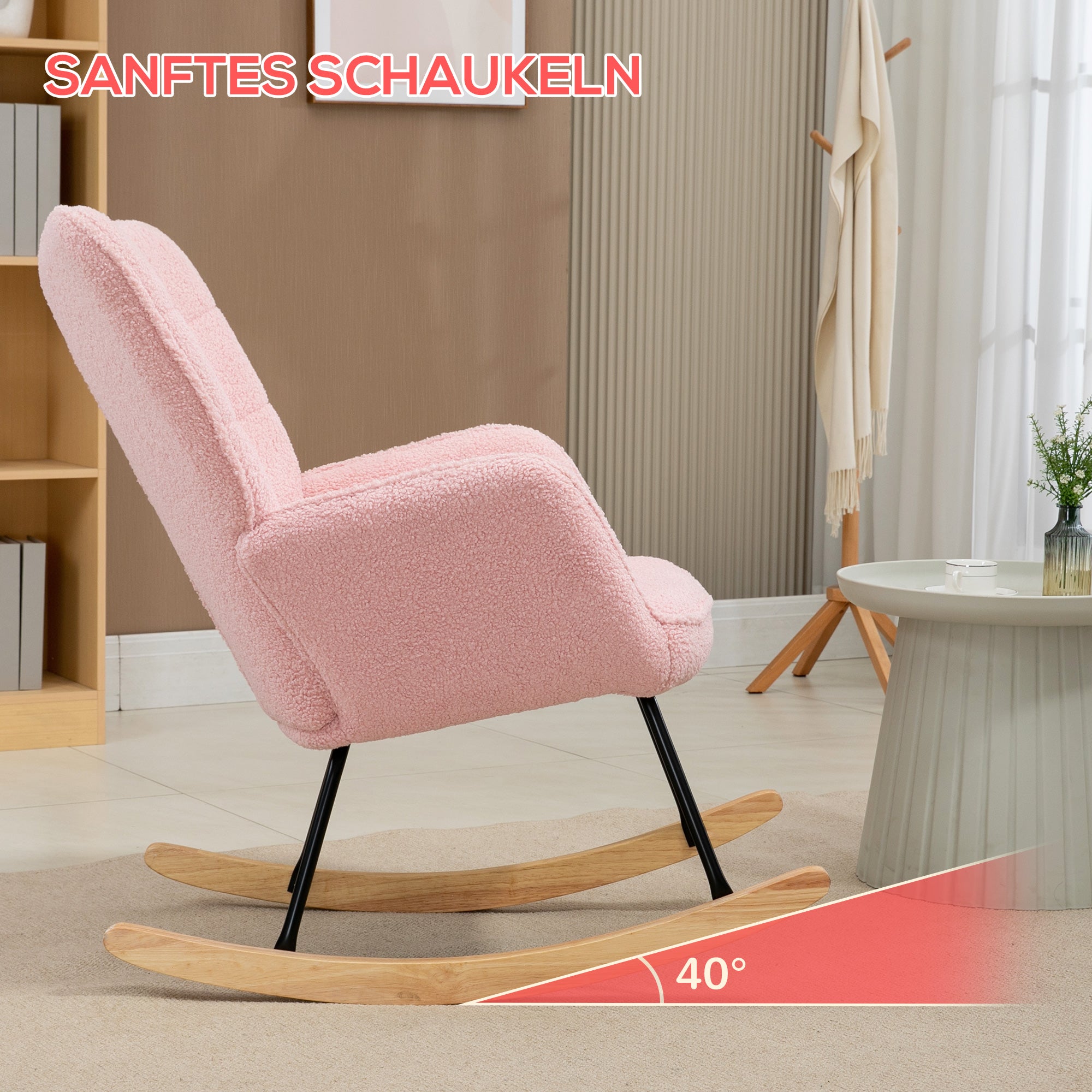 Rocking Chair Recliner Accent Max Load 120 kg Faux Lambskin Pink