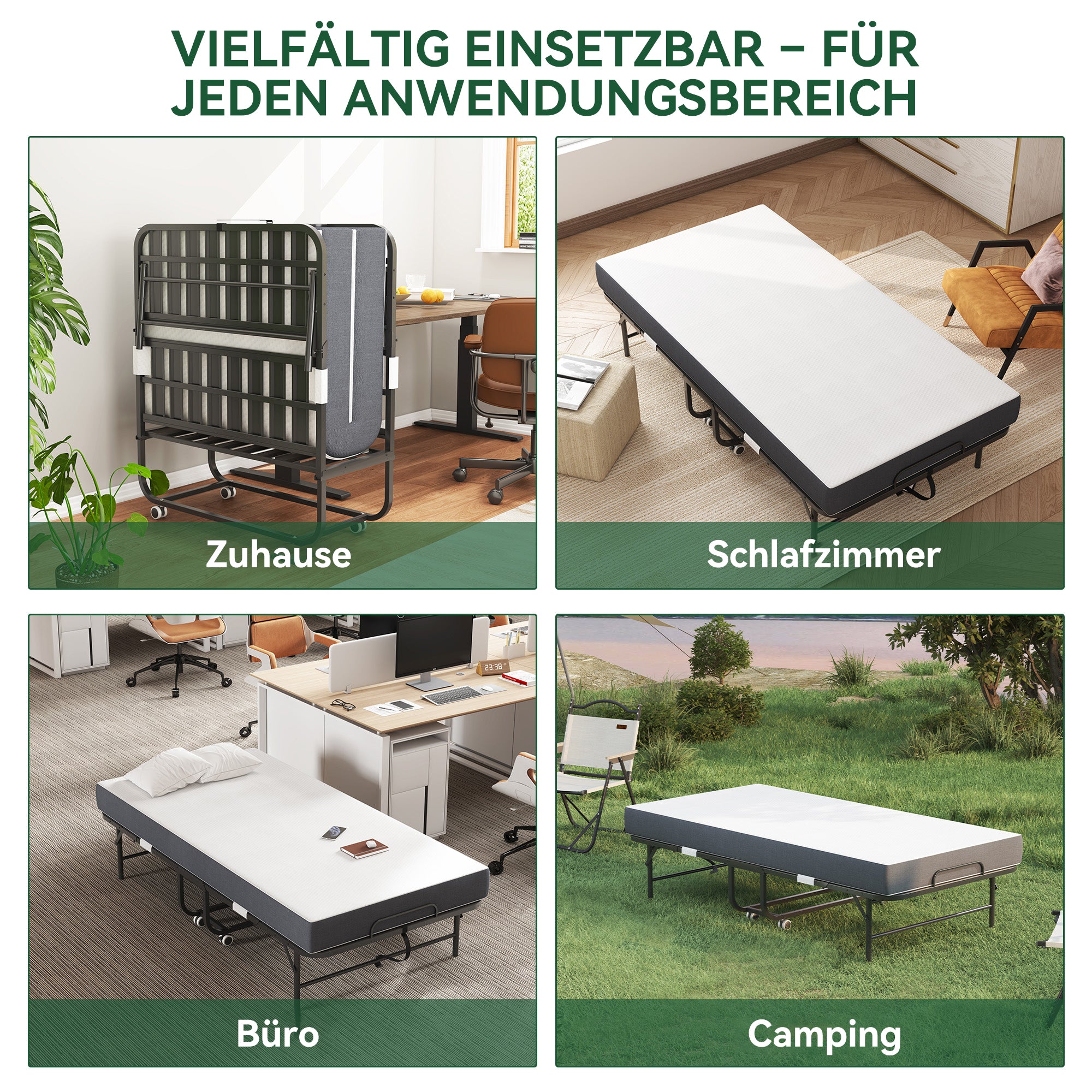 Folding Twin Bed, 190x96cm 9.5cm Memory Foam Mattress, Metal Frame